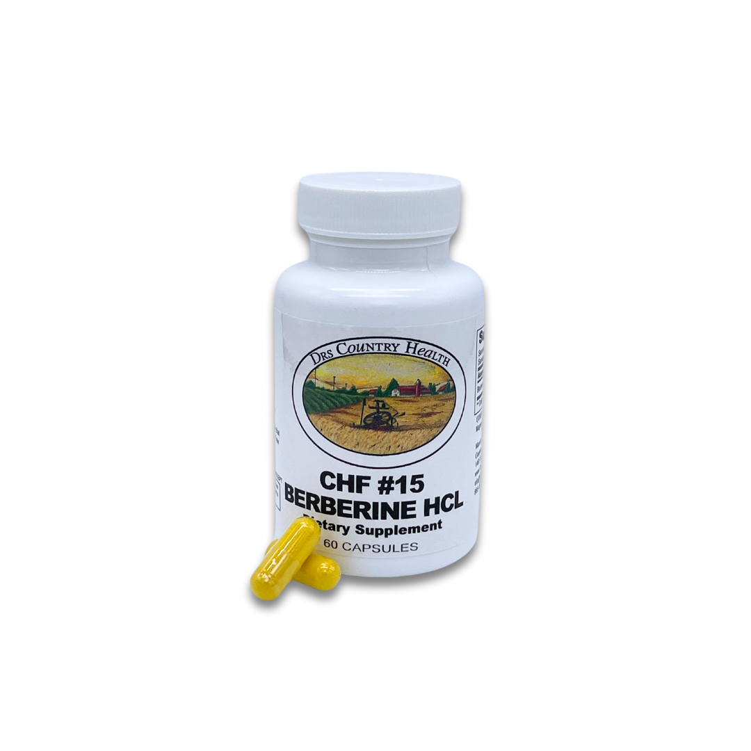 CHF #15 Berberine HCL bottle with the Country Health logo